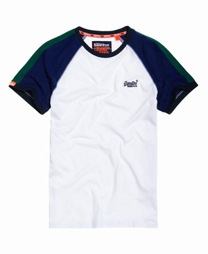 Superdry Organic Cotton Racer Cut & Sew Ringer Férfi Pólók Fehér/Kék | UYFWH3801